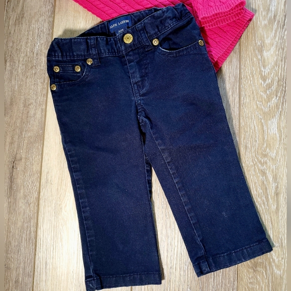Ralph Lauren navy chinos and hot pink cable knit sweater Size 2T - Picture 11 of 13